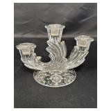 Clear Glass 3 Arm Candleholder w/Etched Base,