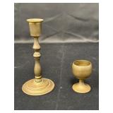 Brass candlestick holder & heavy brass mini goblet
