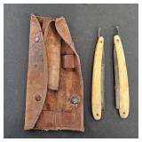 VTG Straight Razors w/ Brown Leather Case