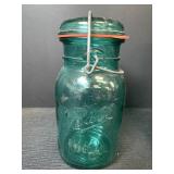 Ball Ideal Aqua Blue Jar w/ wire bail & glass top
