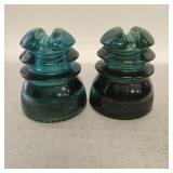 (2) Hemingway- 43 Blue/ Green Glass Insulators