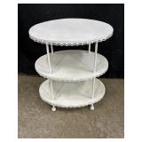 White metal three-tier stand w/ oval shelves &