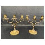 Pair of vtg brass 3 arm single taper candelabra,