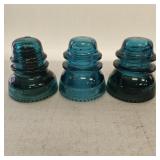 (3) Hemingray Blue/Green Glass Insulators