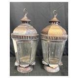 Pair of Hanging/Tabletop Metal Candle Lanterns,