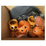 Plastic & glass pumpkins, streamers, witches hat,
