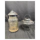 Ribbed glass tea canister & metal cage lanterns,