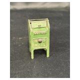 Vtg Cast Iron U S Mail Box Bank.  3.75' tall.
