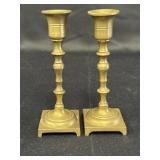 2 brass candlesticks, 6.25in H, 2.25in square base