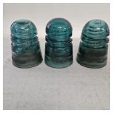 (3) Vintage Blue/ Green Glass Insulators