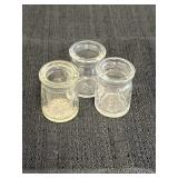 3 clear glass individual creamer jars, 2in.  There
