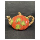 FIB handpainted ceramic pumpkin teapot, 6in H