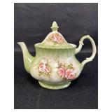 FIB handpainted ceramic vtg look teapot, green w/