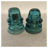 (2) VTG Hemingray Blue/Green Glass Insulators