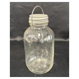 Vtg 2qt canning jar w/Ball Zinc lid & wire handle,