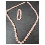 Faux Pink Pearl Necklace & Bracelet
