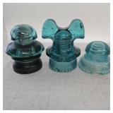 (3) Vintage Blue/Green Glass Insulators