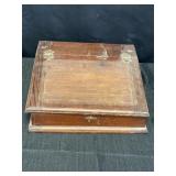 Antique wooden writing box w/hinged lid
