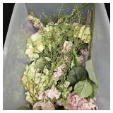 Green & Pink Artifical Flowers w/ Plastic Tote