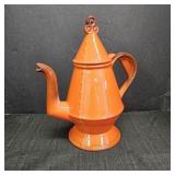 Orange Ceramic Coffee Pot & Lid w/ Dark Accents