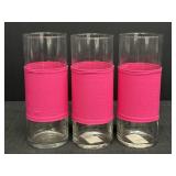 3 - 9" Libby Glass Vases w/ Pink Sleeves