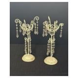 2- 10" White Metal Candleholders w/ Hanging