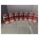 (7) hammered texture pink glass jars - like new
