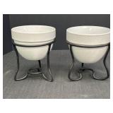 2 Ceramic bowls/pots On Metal Stands