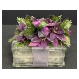 Purple Poinsettia, White Lights, & Glass Block