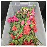 Pink & Red Artifical Flowers w/ Plastic Tote