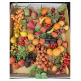 Variety of plastic fruit grapes, strawberry