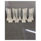(9) clear glass bud vases 8.5in tall square