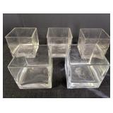 (5) clear glass square vases 5in tall x 5in square