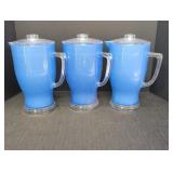 (3) blue plastic beverage pitchers w/ clear lids