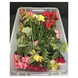Artificial Flowers in Plastic Tote