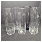 (5) Glass Cylinder Vases: Clear & One Purple