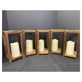 (5) Rustic Wood Centerpiece Lanterns w/ (5)