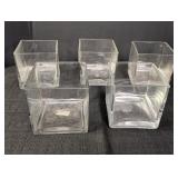 (5) clear glass square vases 5in tall x 5in square