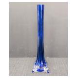 Cobalt blue art glass square footed vase w/ clear
