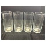 4 clear glass cylinder vases, 3 3/8  X 7 1/4in H
