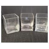 (3) Clear glass square vases 5in tall x 4in square