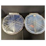 (2) round plastic folding tables in carrier