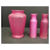 3 Pink Glass Vases