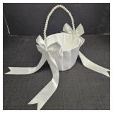 Pearl Handled Flower Girl Basket w/ Bows