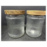 (2) Ribbed Glass Jars w/ wood lid