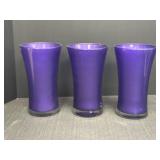 3- 9" Purple Glass Vases