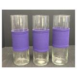 3- 10.5" Libby Glass Vases w/ Purple Sleeves