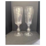(2) 22in tall clear glass vases with pedestal base
