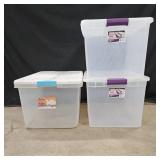 (3) 66 Qt. Storage Containers: 2 Sterlite Clear