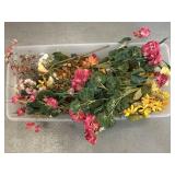 Artificial Yellow & Pink Flowers in Plastic Tote